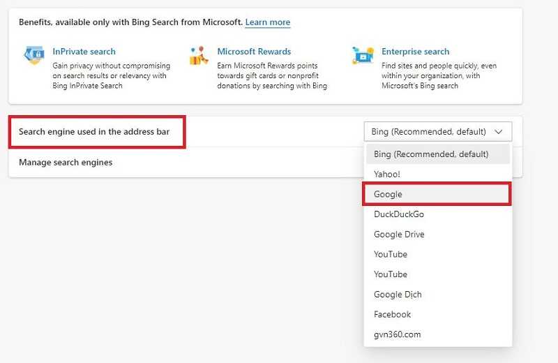 cài trình tìm kiếm Google trên Microsoft Edge